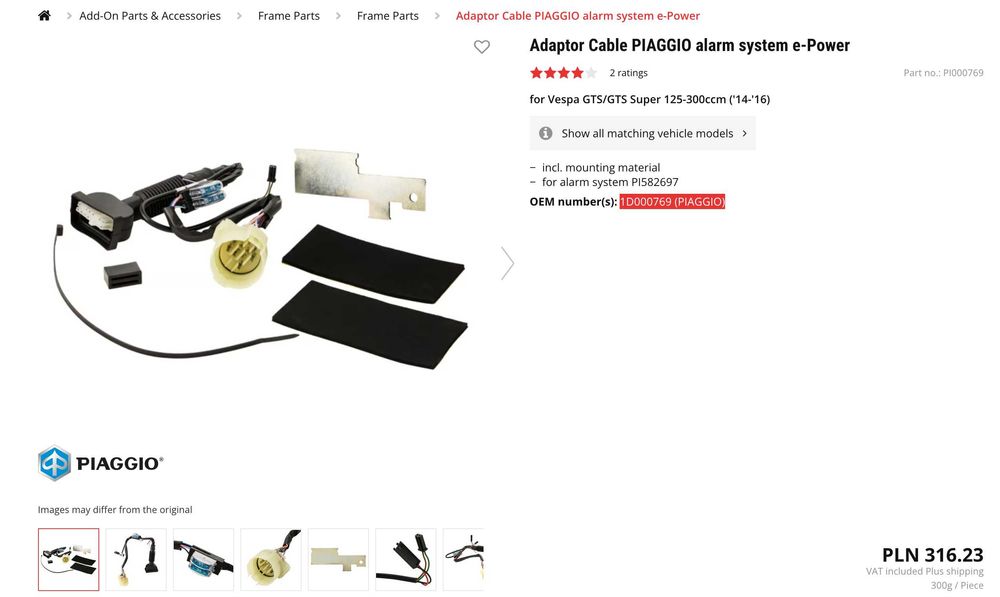 Alarm Piaggio VESPA  + wiązki dodatkowe