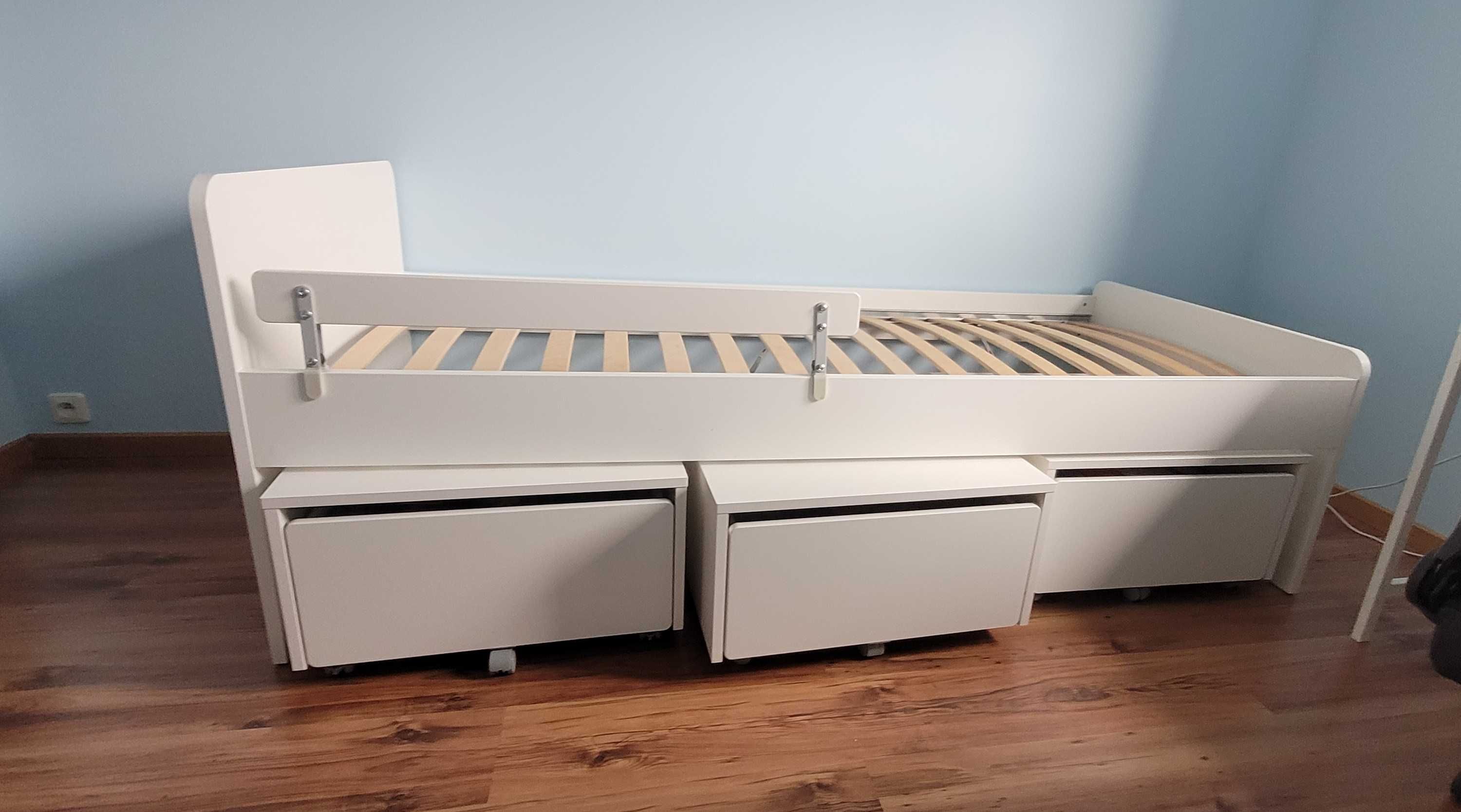 Łóżko IKEA SLÄKT Rama łóżka z 3 poj na pościel, biały, 90x200 cm