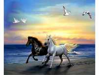 haft diamentowy mozaika dwa konie rumaki galop po plaży 30x30cm