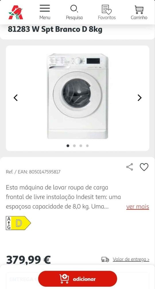 (tambor saltou) Máquina de lavar roupa Indesit 8Kg A++