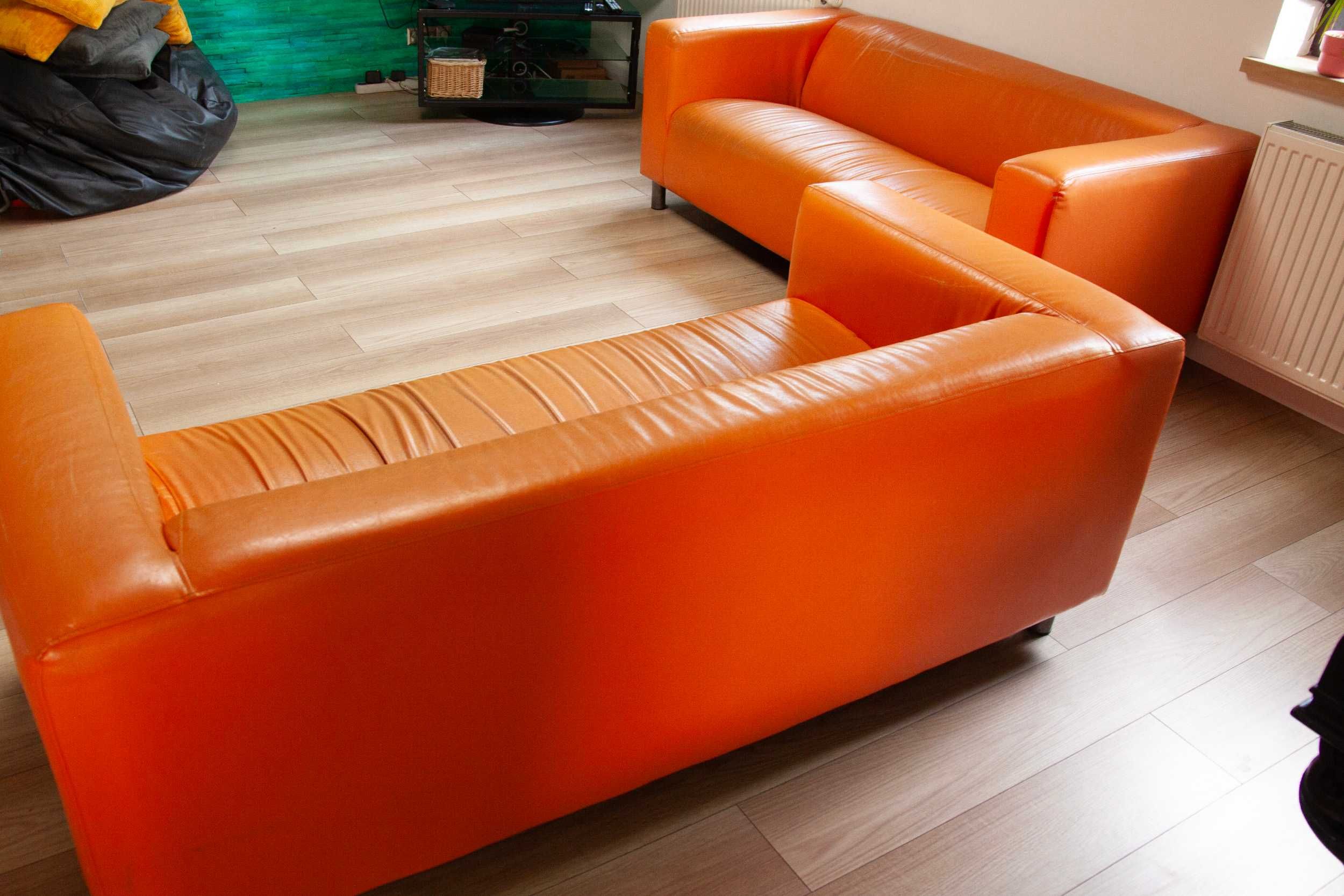Sofa IKEA Klippan skórzana pomarańczowa x2