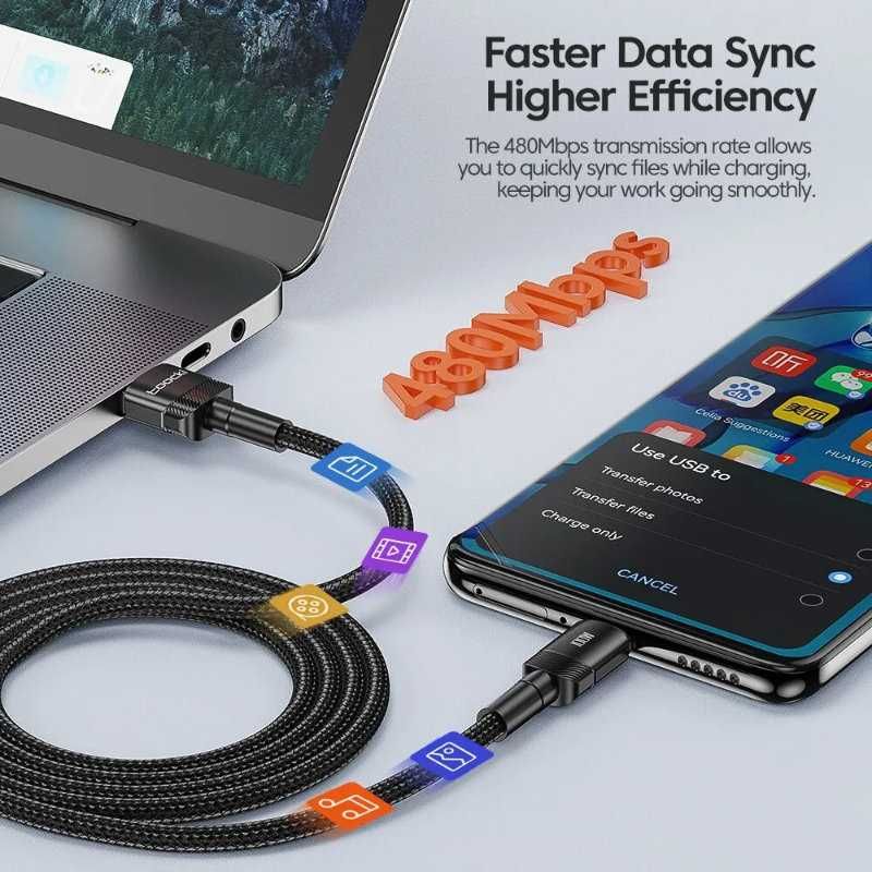 Przewód 2m Toocki - USB-C do USB-A - Kabel z Oplotem - Czarno-Zielony