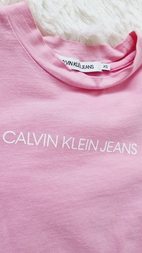 Koszulka crop top calvin klein baby pink jasny różowy