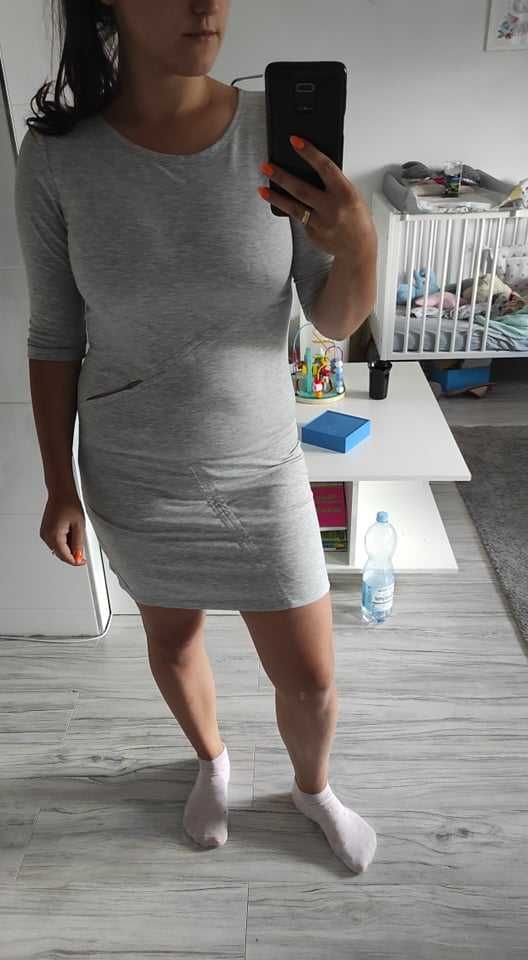 Szara sukienka rękaw 3/4 rozm. M/L