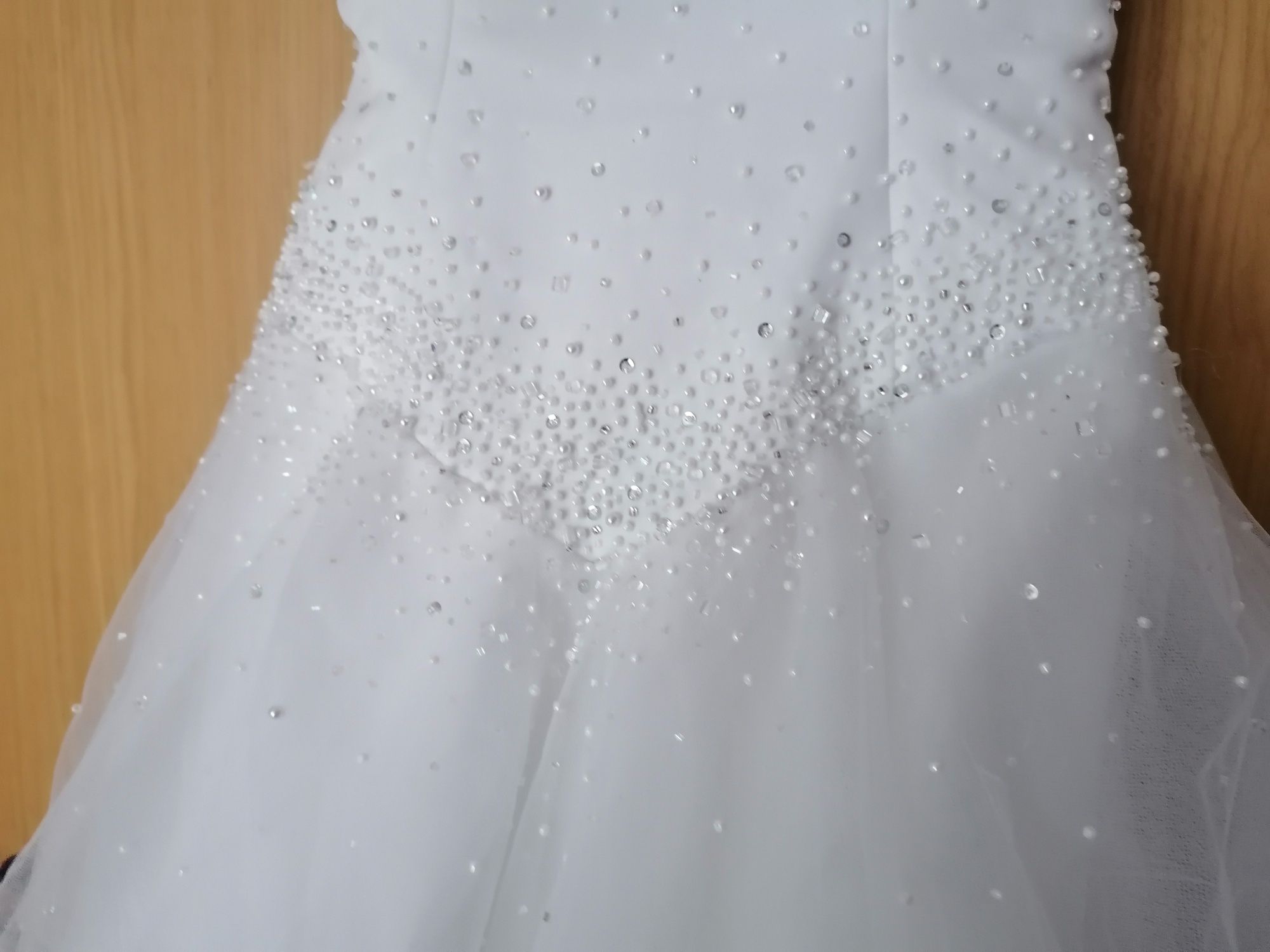 Biała suknia ślubna Sincerity r. 34/xs, długi welon tiulowy dół
