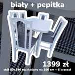 HIT: Stół 80x140/180 + 6 krzeseł, biały + pepitka ,dostawa cała POLSKA