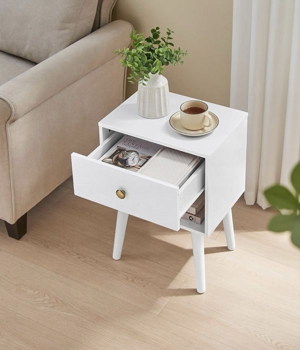 Szafka nocna stolik pomocniczy boczny biała szuflada