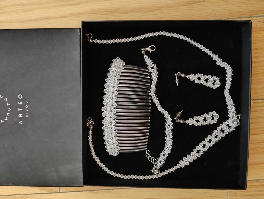 Komplet pięknej biżuterii ślubnej Arteo Kryształki Swarowskiego