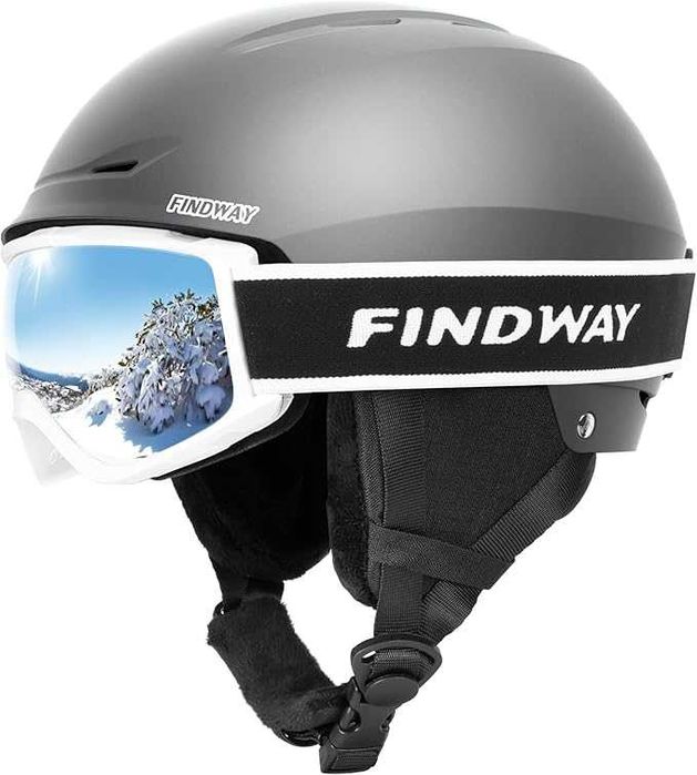 Kask narciarski + Gogle Zestaw Findway . Rozmiar M. Szarość Tytanowa.