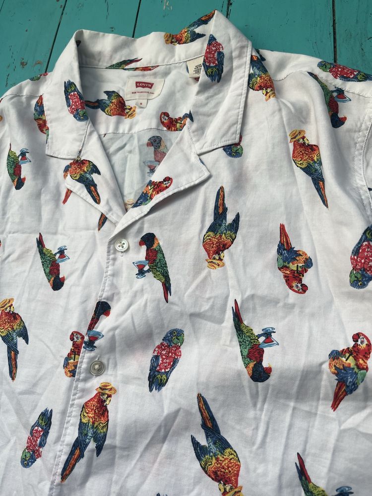 Рубашка гавайка Levi’s Cubano Parrots, размер S, пляжная рубашка