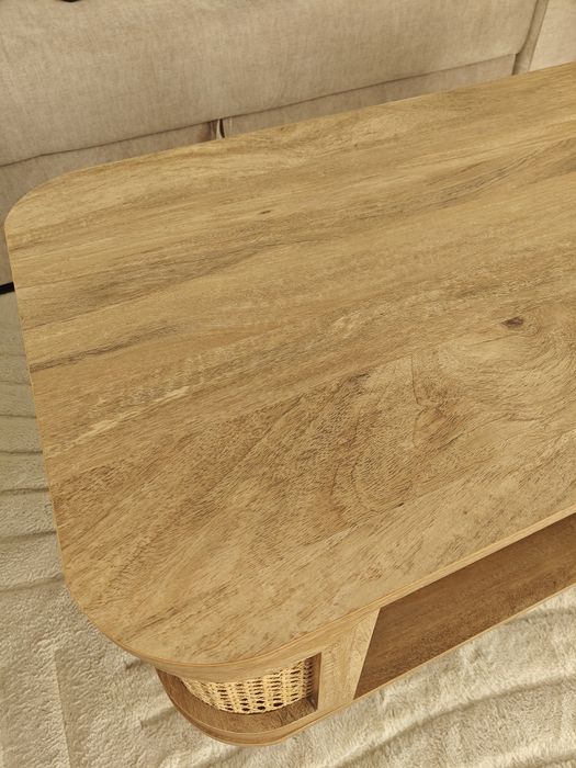 Stolik kawowy ława z półkami fabla Agata meble boho rattan półka