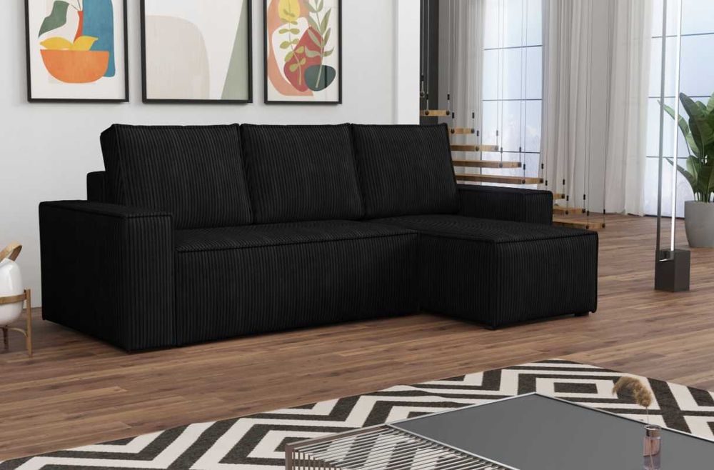 Narożnik Rozkładany Sztruks Rogówka z Funkcją Spania Pościel Kanapa