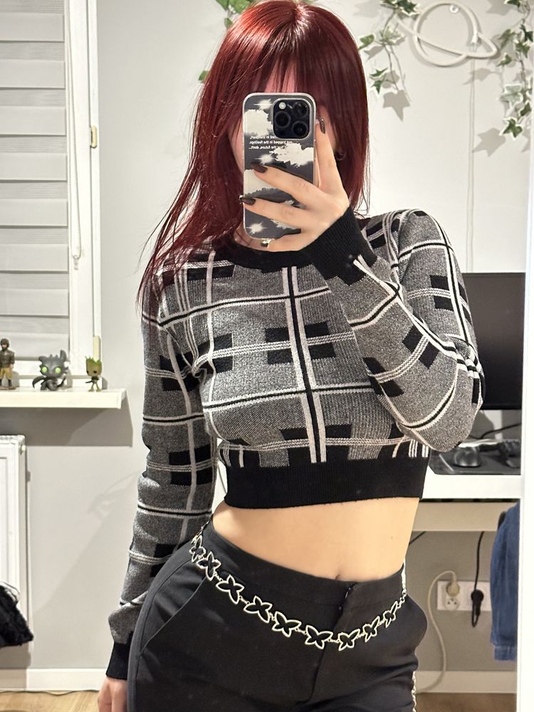 Top z długim rękawem sweter y2k alternative aesthetic vintage XS/34