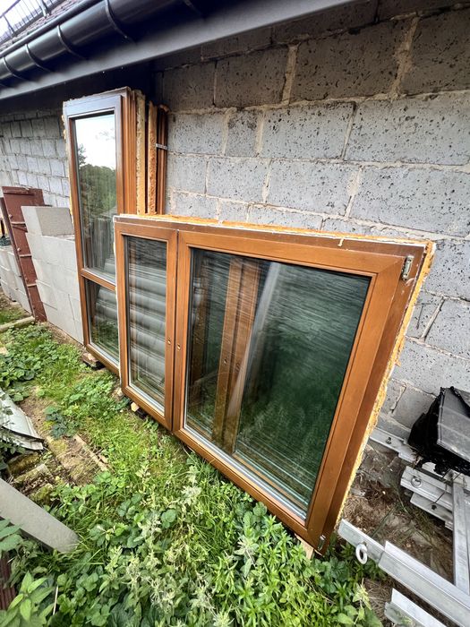 Okna z drewna  machoniowe z demontarzu