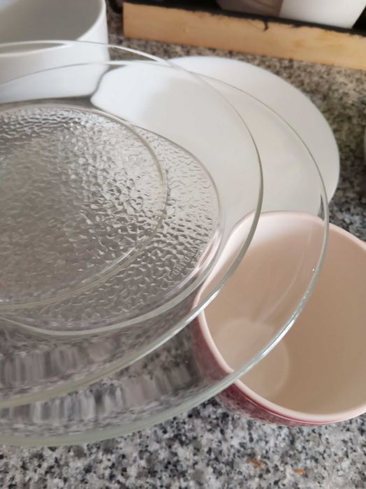 lote 10 peças louças: canecas, pratos sobremesa, tigelas