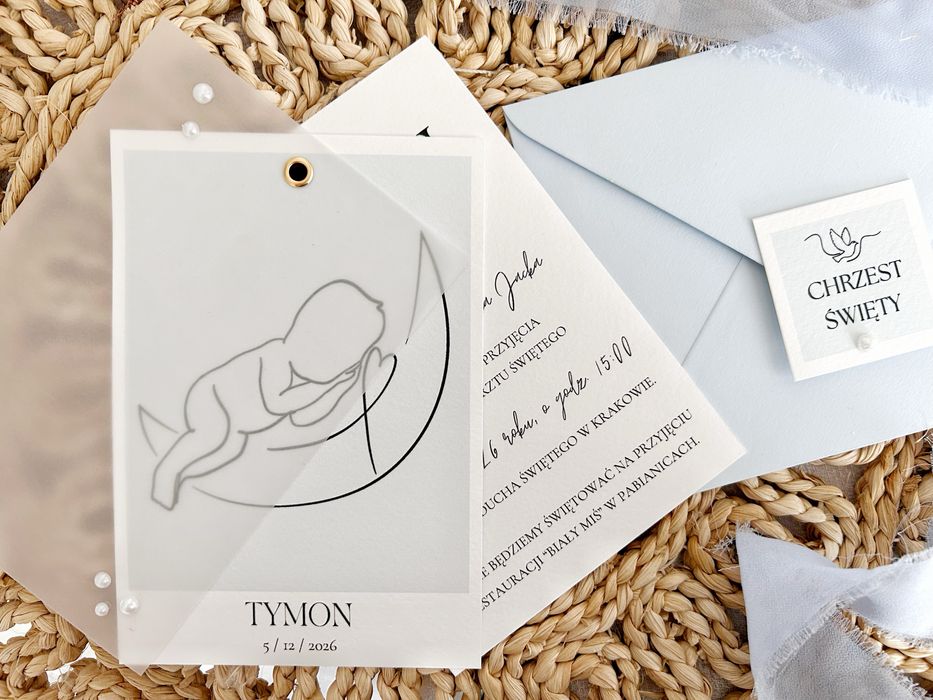 Zaproszenie na chrzest chrzciny roczek minimalistyczne