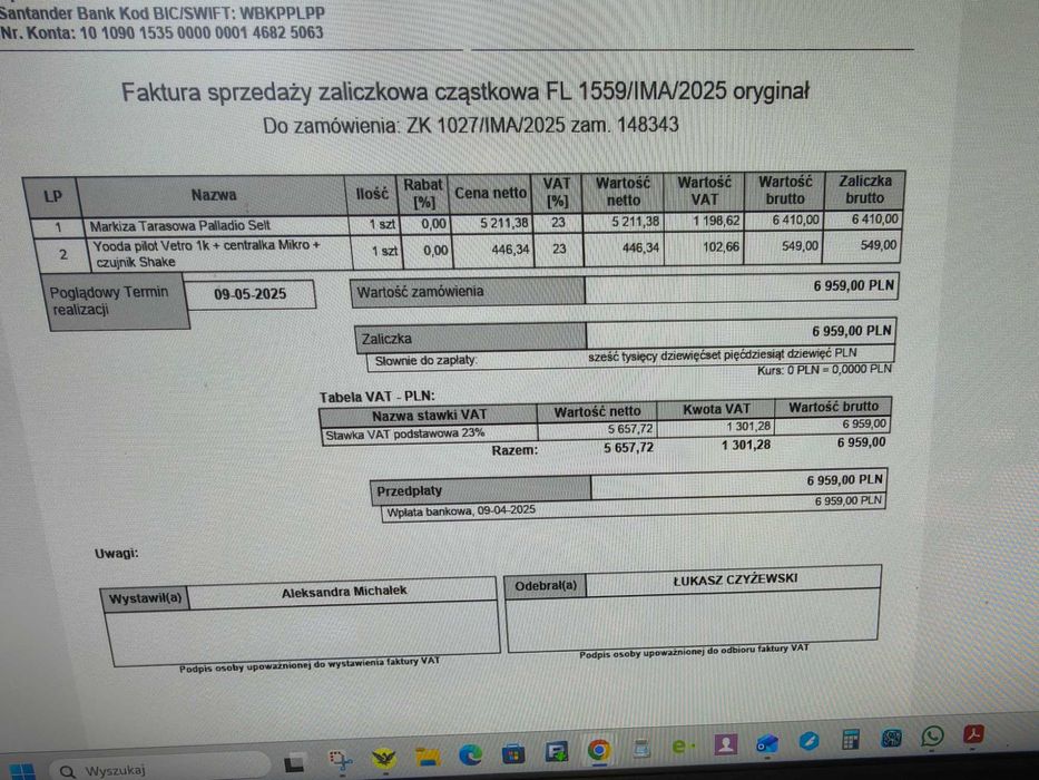 Markiza Tarasowa Palladio Selt 500x300 z 2025 roku!!!