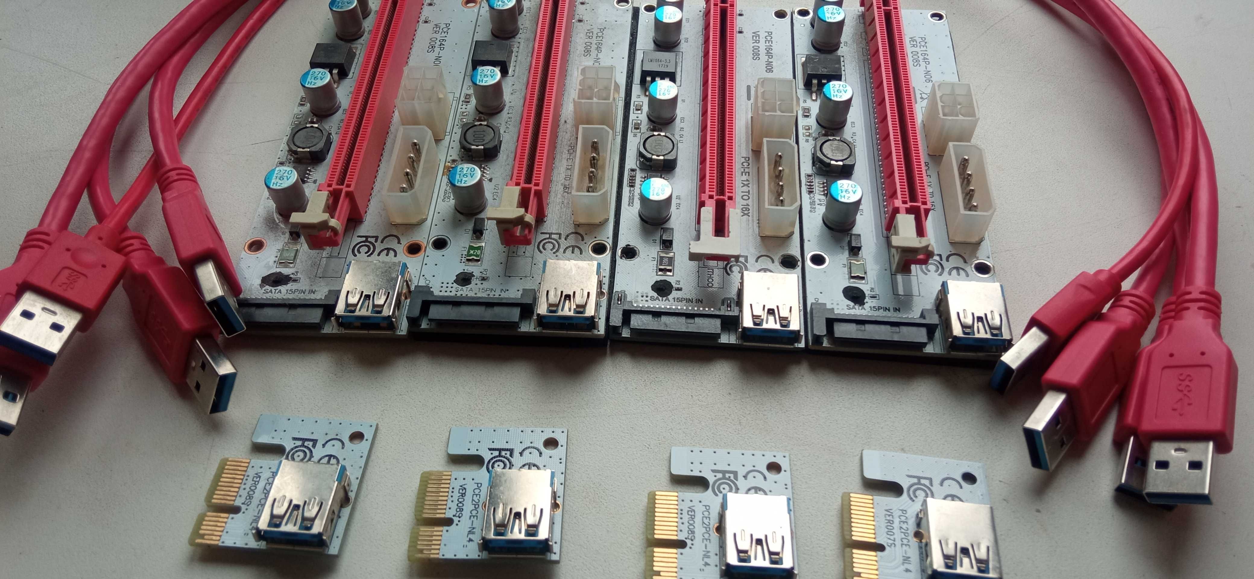 Рейзер PCI Express Ver.008S PCI-E 1X to 16X (6 pin/MOLEX/Sata) USB 3.0