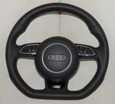 Volante s-line plano em baixo (flat) em pele com airbag para audi A3 8
