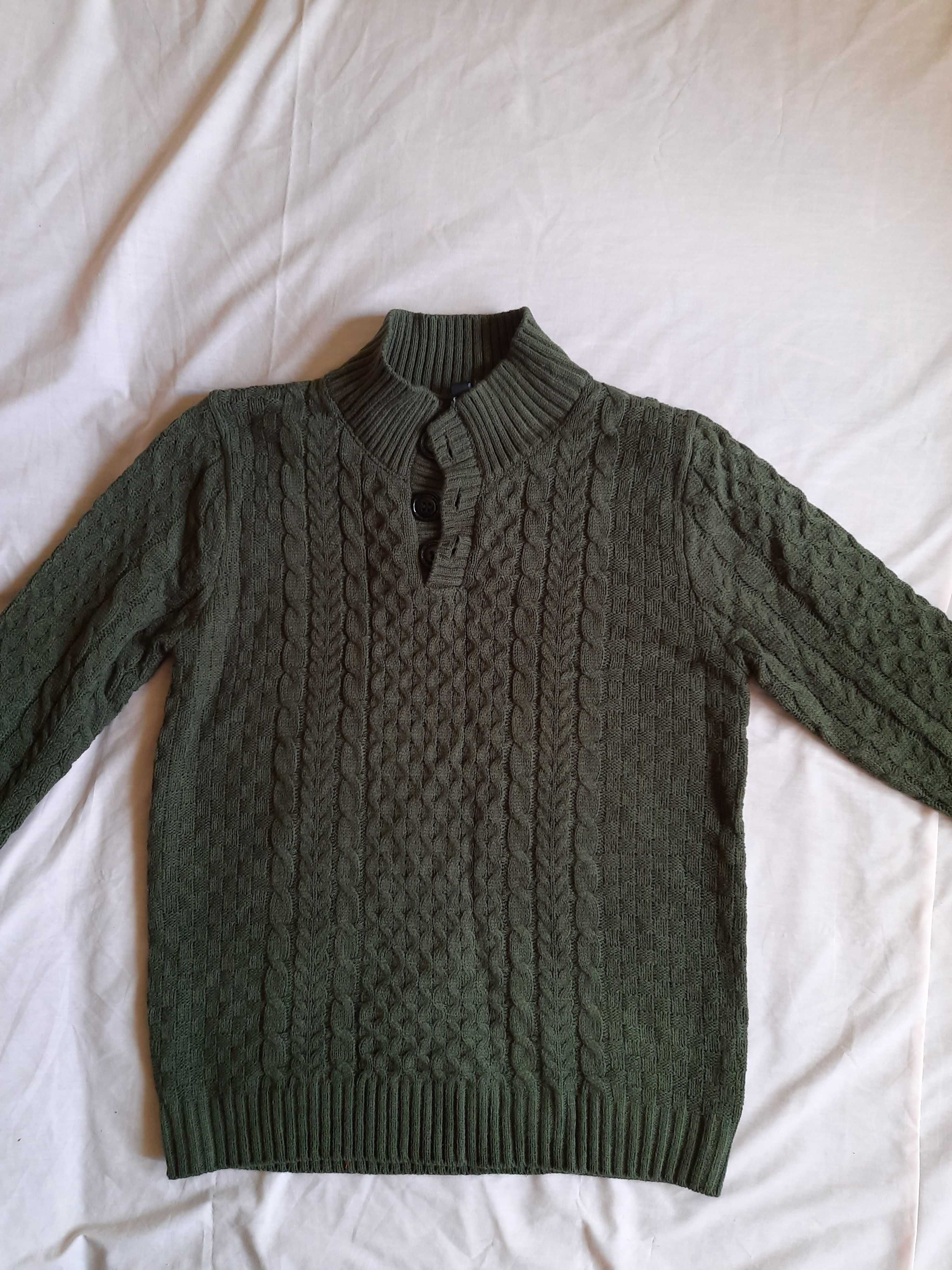 Sweter włóczkowy Khaki ciemna zieleń