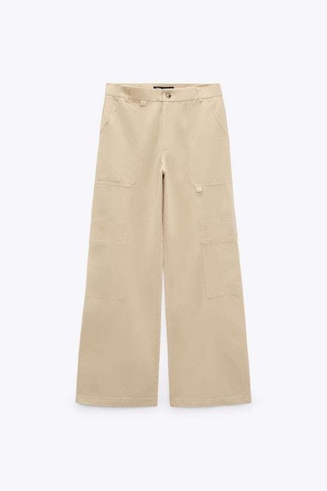 Лляні жовті брюки ZARA прямі на талію льон льняные желтые котон осень