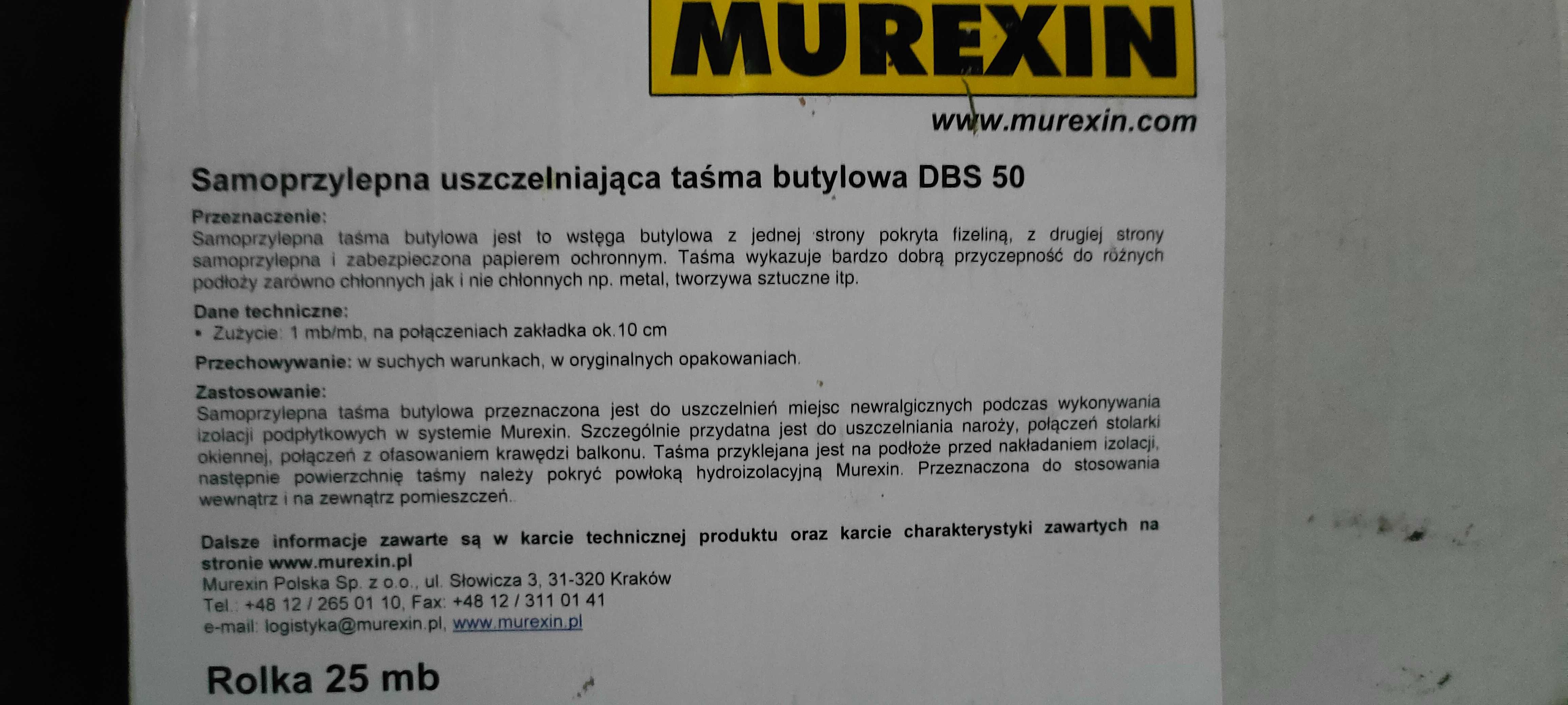 Samoprzylepna taśma uszczelniająca Murexin DBS25mb szer. 10cm