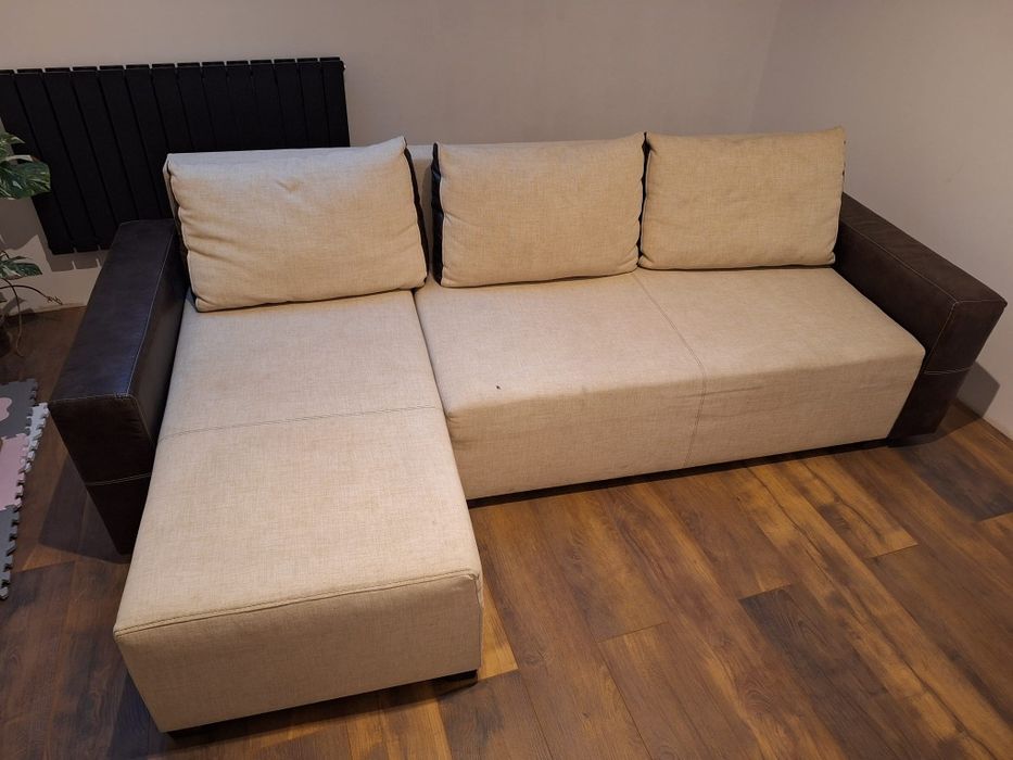 Narożnik rogówka kremowy len ekoskóra boczki 240x140