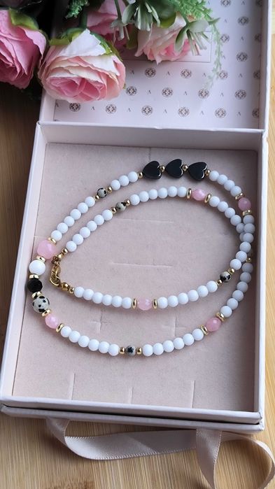 Elegancki naszyjnik choker onyks opal jaspis dalmatyński