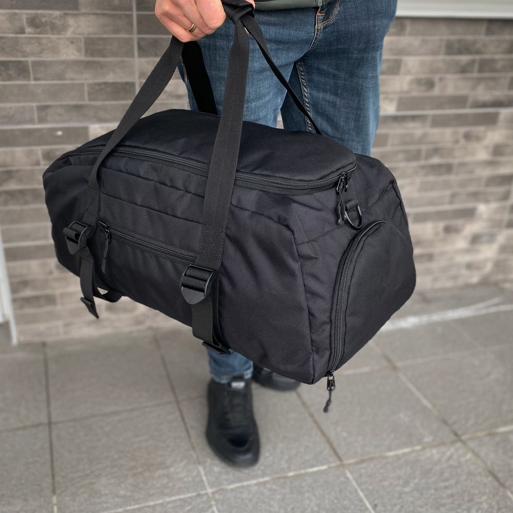 Чорна дорожня спортивна сумка з відділенням для взуття