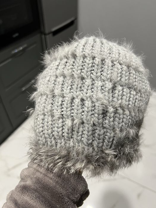Шапка вязаная кролик мех