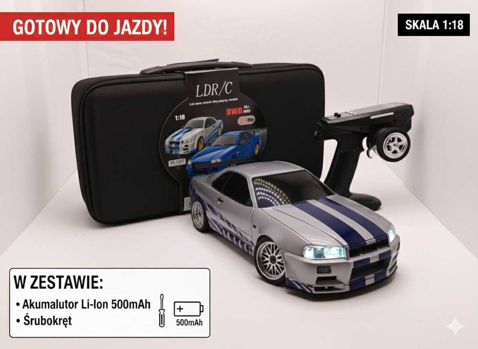 Samochód RC do driftu LDRC 1899 1/18 RWD zdalnie sterowany NISSAN GTR