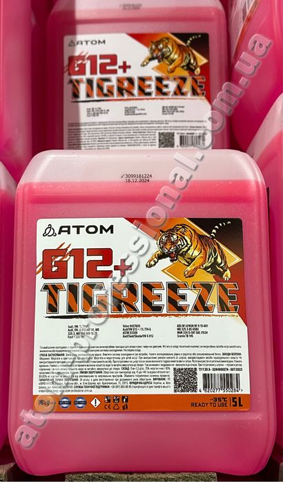 Антифриз Тосол (ready to use) ATOM “TIGREEZE G12+” червоний, 1л