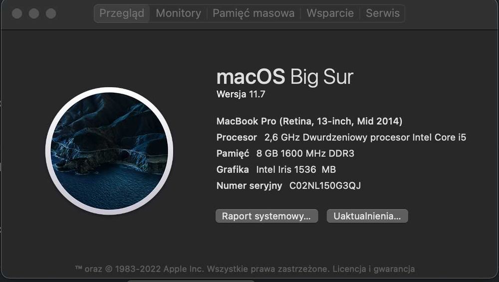 MacBook Pro (Retina, 13", 2014 r.) w bardzo dobrym stanie