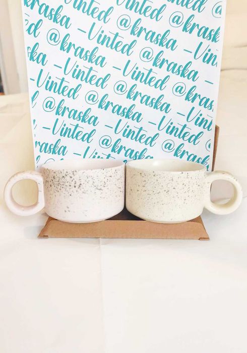 Nakrapiane filiżanki na kawę mini kubki różowy kremowy dwupak komplet