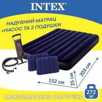 Матрас Intex 64765 надувний 2-місний + 2 подушки та насос!