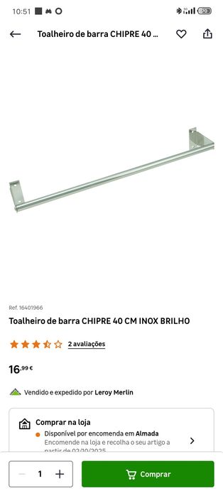 Toalheiro Inox 40 cm