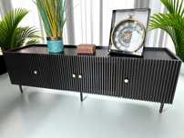 Komoda rtv ryflowana 145 czarna loft drewniana nowoczesna glamour