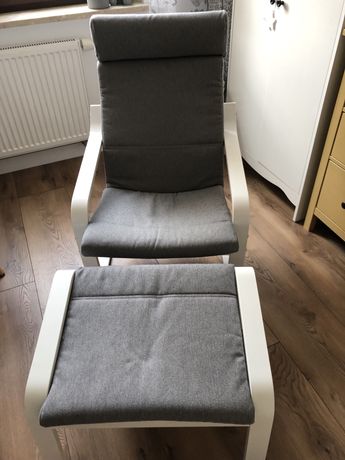 IKEA POANG zestaw fotel i podnozek, bialy/szary