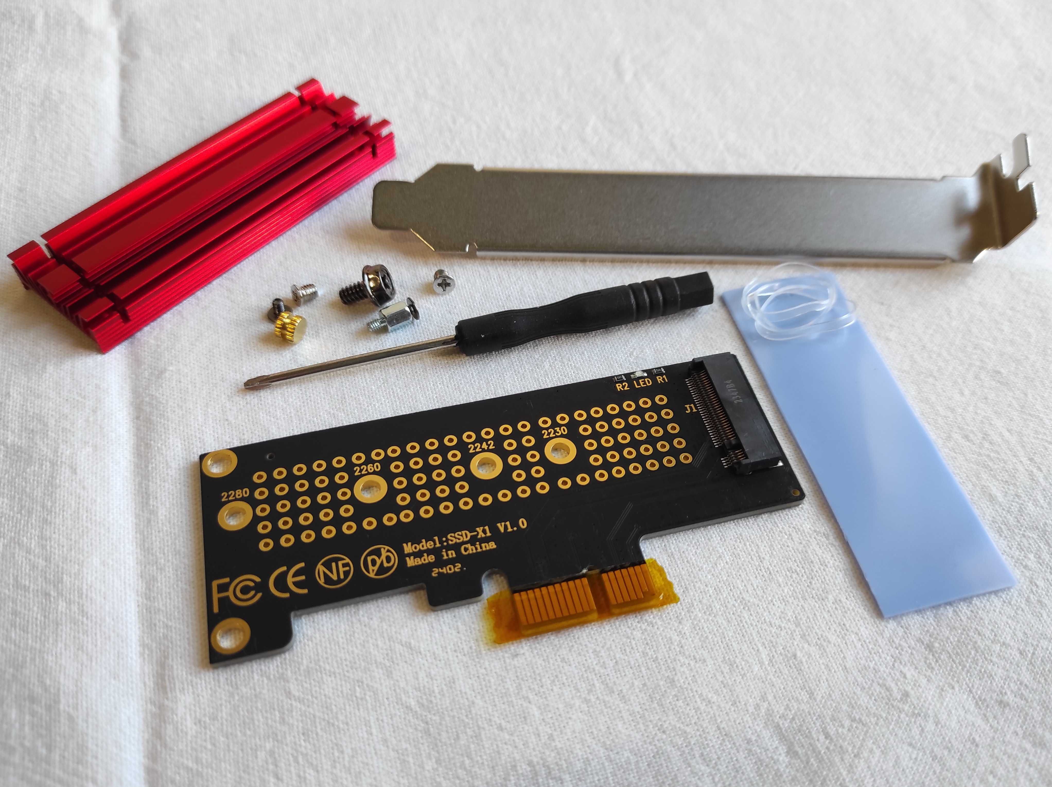Адаптер M2 NVMe PCI-E 4.0 x1 с радиатором и термопрокладкой