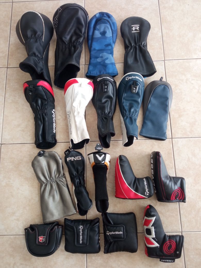 Headcover's vários drivers madeira puters
