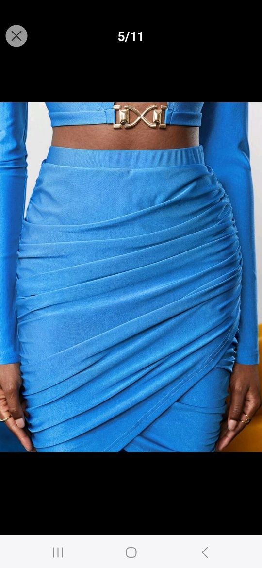 Nowy komplet damski niebieski crop top spódnica elegancki imprezowy 36