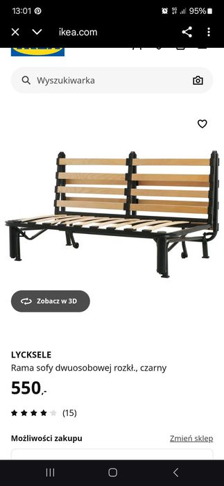Rama łóżka sofy Ikea Lycksele dwuosobowa
