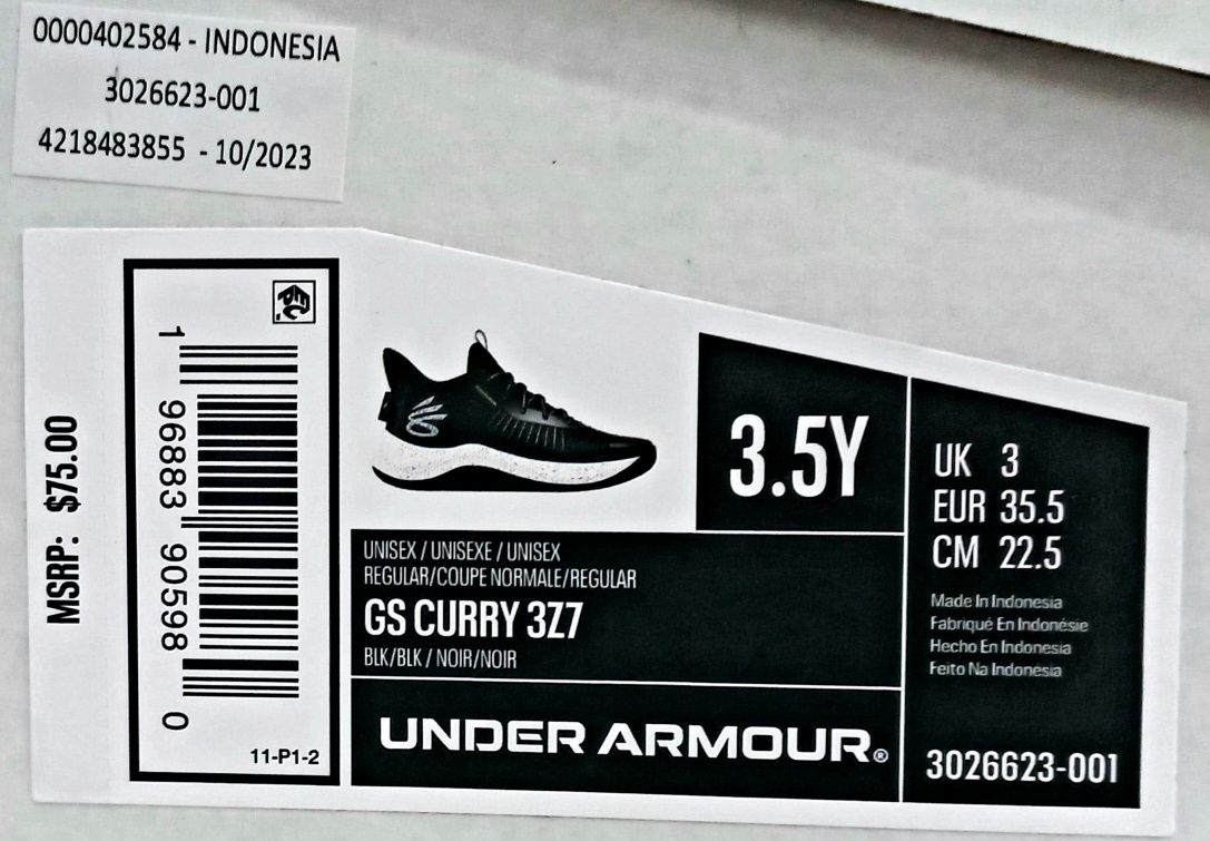 Buty czarne Under Armour GS Curry 3Z7 rozmiar 35,5 ,wkładka 22,5 cm