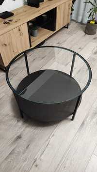 Okrągły stolik dwublatowy szkło/ciemne drewno