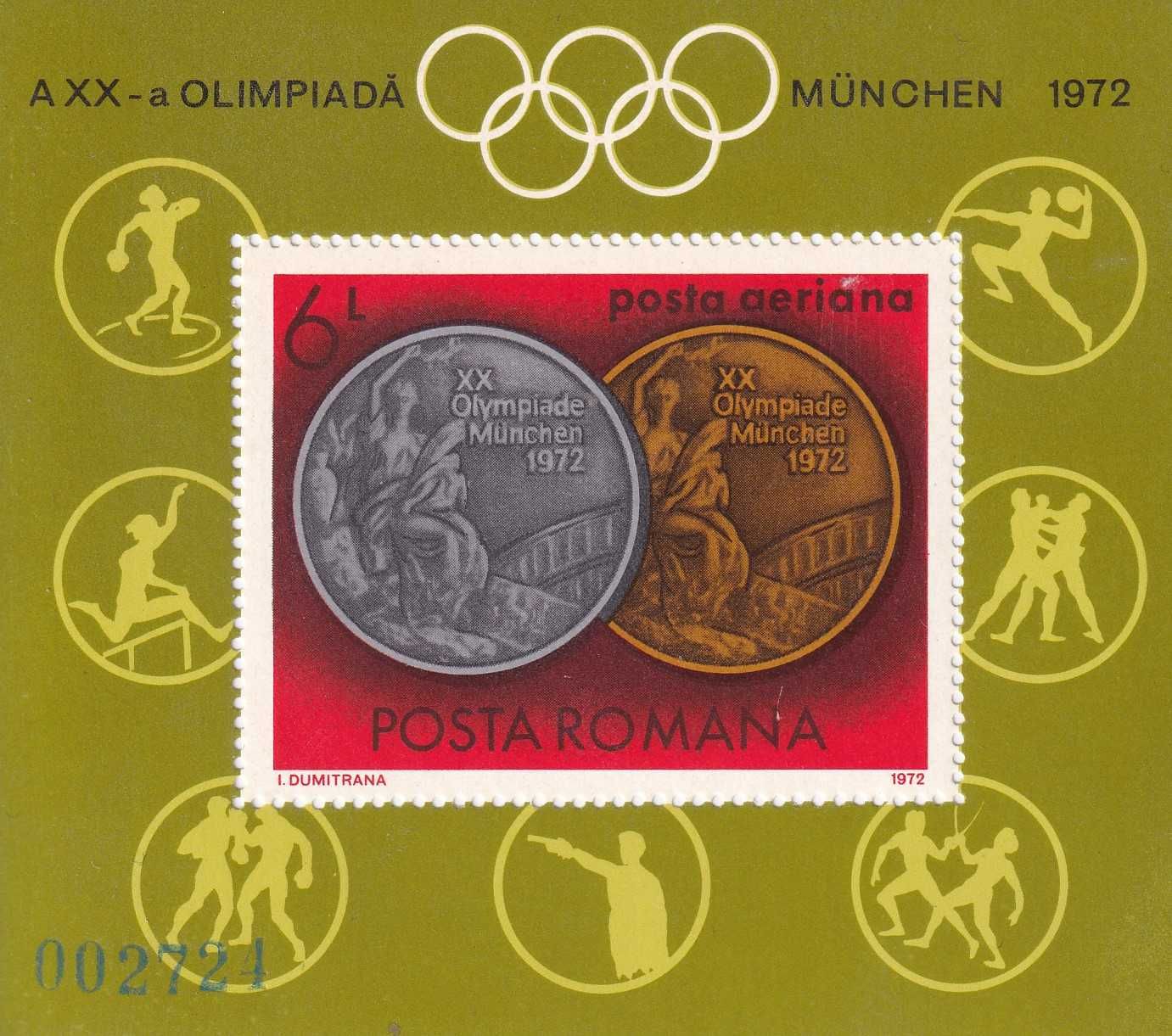 znaczki pocztowe - Rumunia 1972 bl.100 cena 8,50 zł kat.12€ - sport