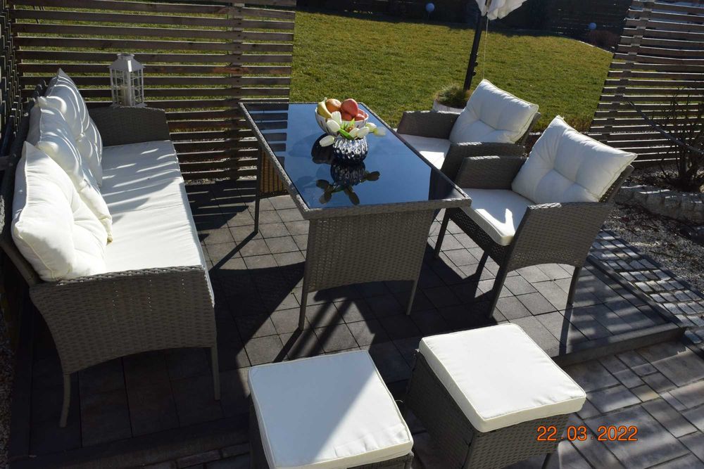 zestaw ogrodowy technorattan ODESSA sofa 3 2szt fotel 2szt pufa popiel