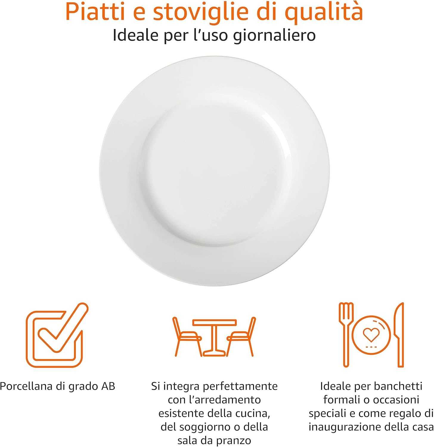 Zestaw 6 talerzy obiadowych Amazon Basics, porcelana, 26,7 cm #6620