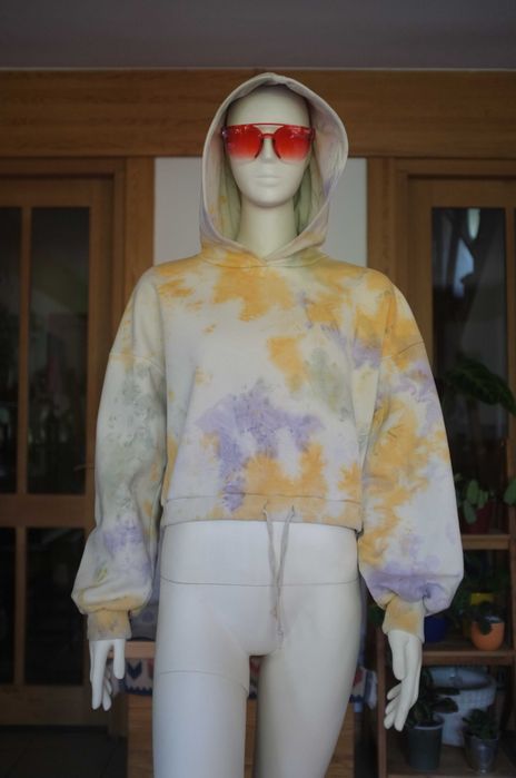 krótka bluza z kapturem crop tie dye gruba hoodie Flattop street luźna