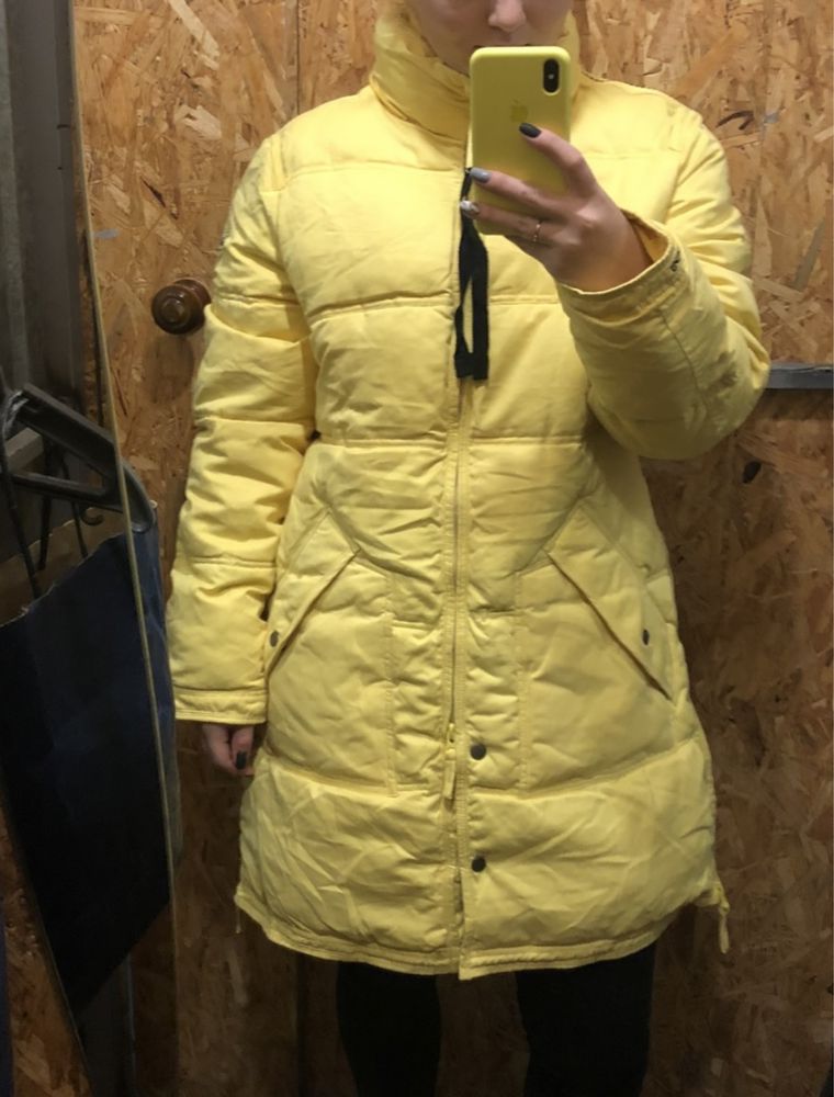 Жовтий пуховик/довга куртка