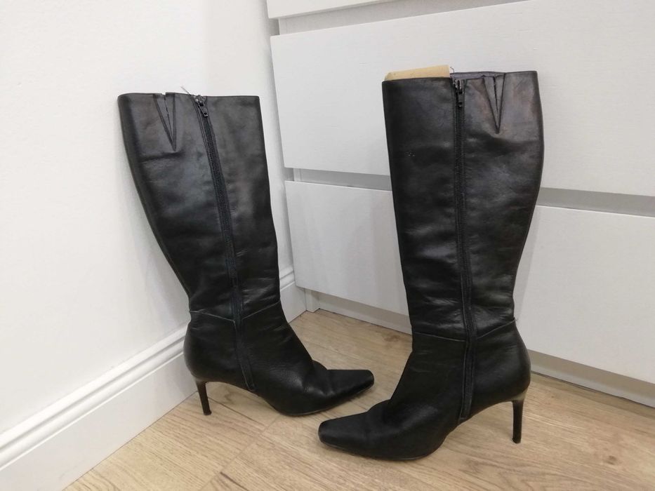 Skórzane kozaki czarne na wysokim obcasie rozm. 39